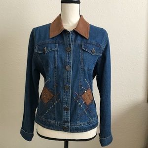 Denim jacket with faux suede patchwork - EUC